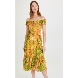 FARM Rio Tangerines Off Shoulder Midi Dress Small